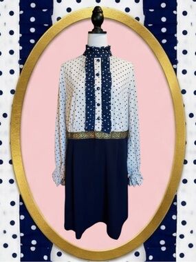 Unique Vintage Smak Parlour Dark Cottagecore Retro Mod White Navy Gold Dress 1X